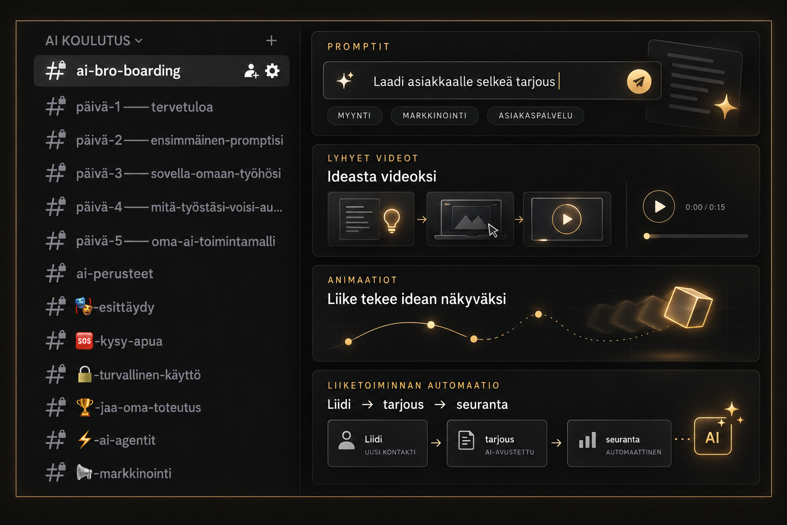 AI Community Discord: tekoälykoulutukset, promptit, videot, animaatiot ja automaatiot