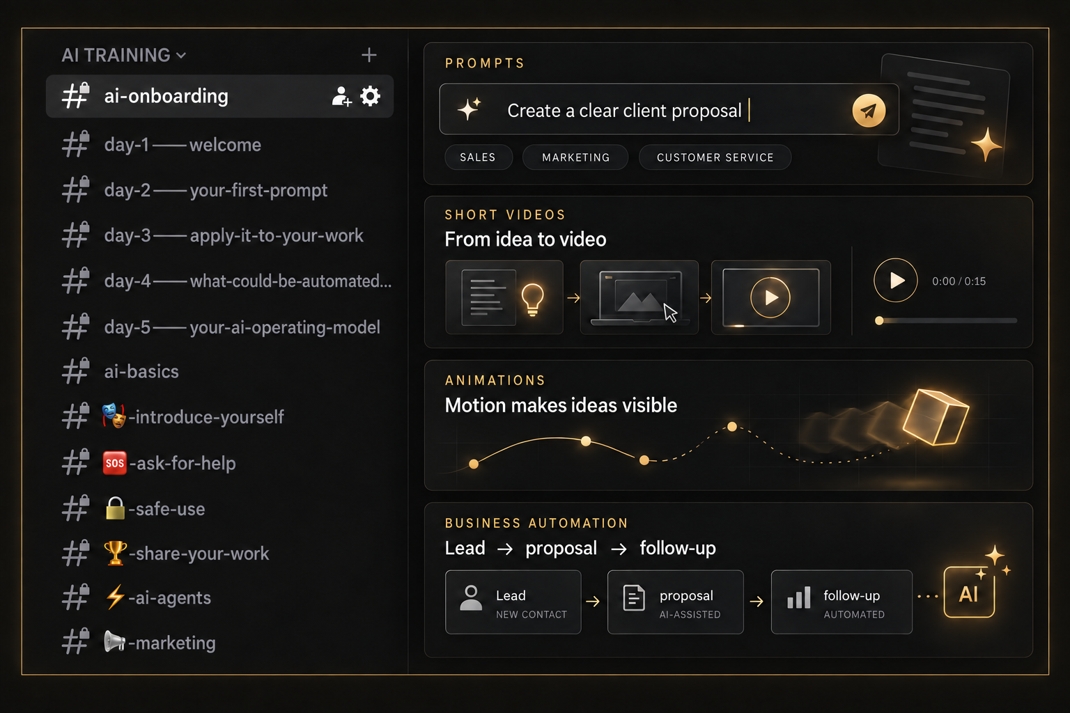 AI Community Discord: AI training channels, prompts, videos, animations and automation